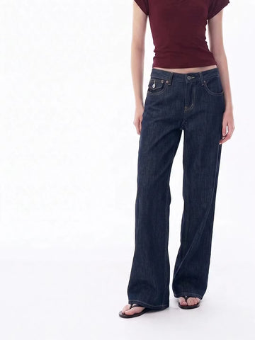 Dark indigo low-rise wide-leg jeans