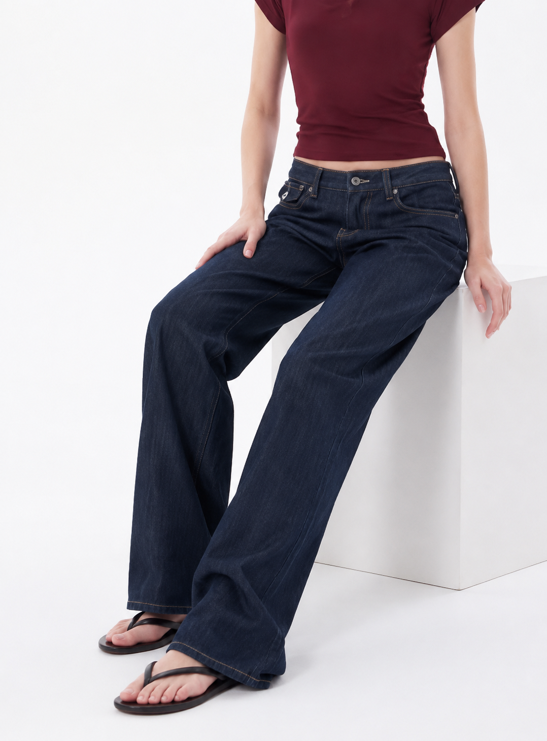 Dark indigo low-rise wide-leg jeans