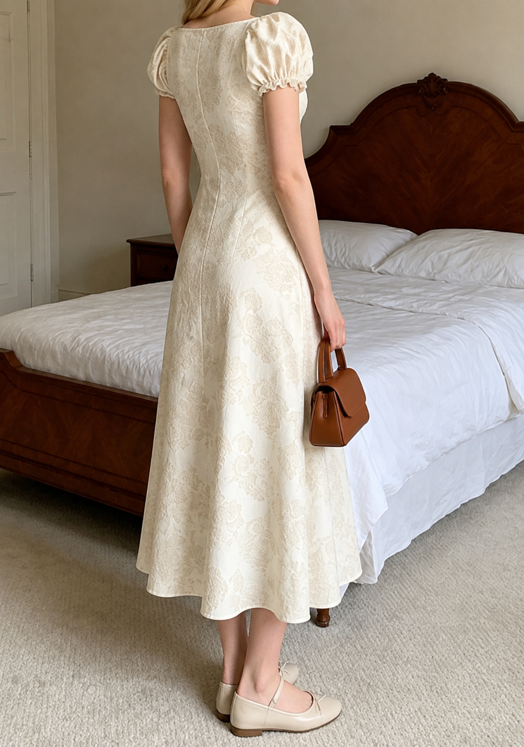 Gray halter-neck dress with black bow pattern
