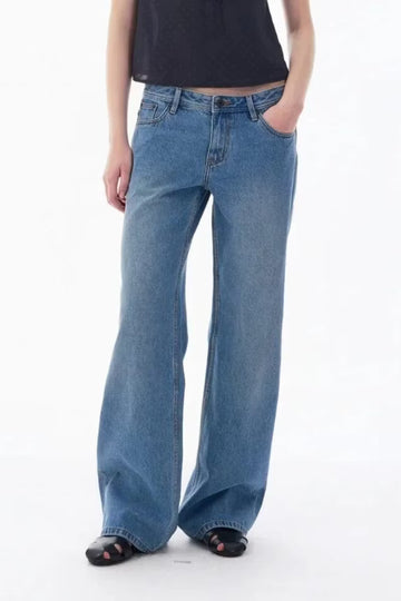 Washed blue wide-leg jeans